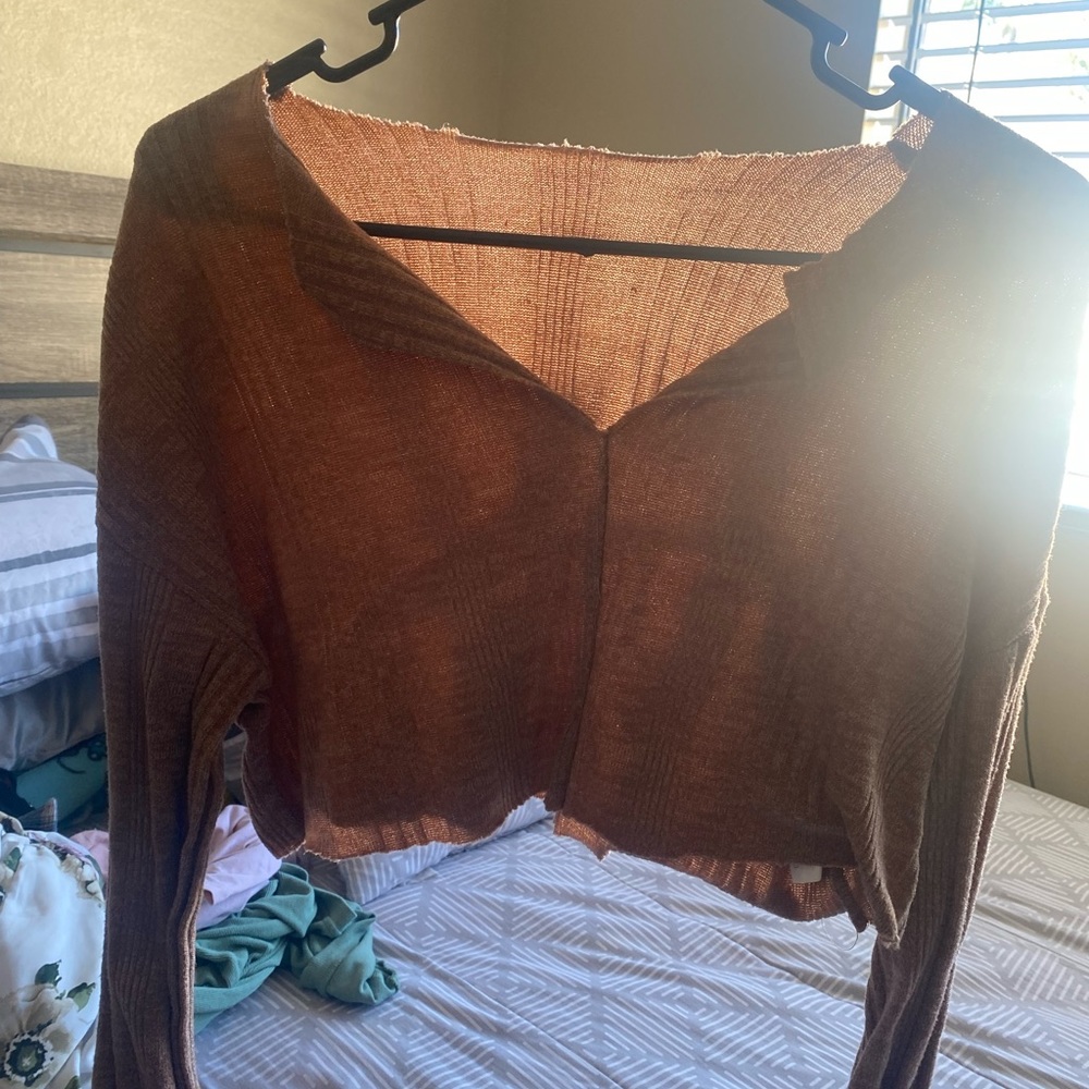 Crop top tan blouse , never worn size s brand shein